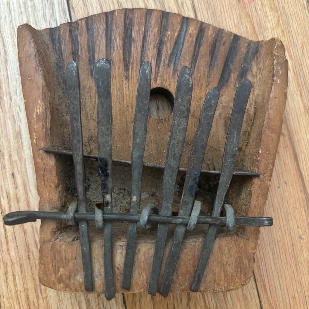 Vintage African Sanza Mbira Kalimba Thumb Piano 7 Key Hand Carved Wood Folk
